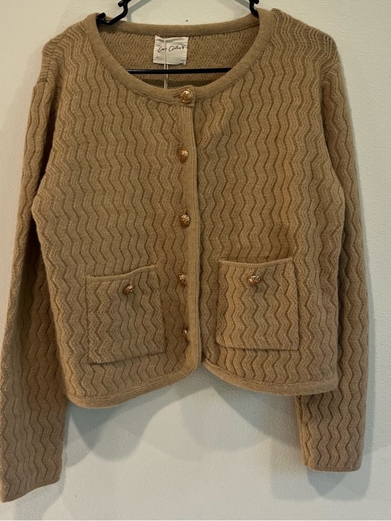 Easy Clothes Sweaters - Camel Knit Cardigan with Gold Buttons